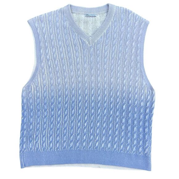 Zara Other - Zara Cable Knit Sleeveless V-Neck Cardigan Sweater Vest Men's Size L Light Blue